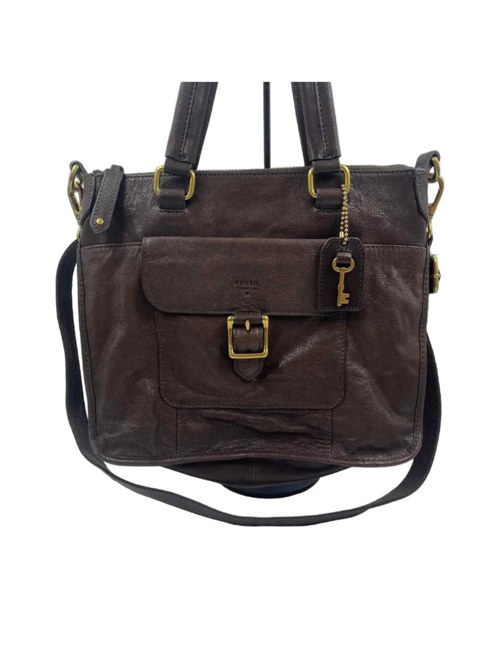FOSSIL Brown Leather BECCA Handled Satchel w/Crossbody Strap
